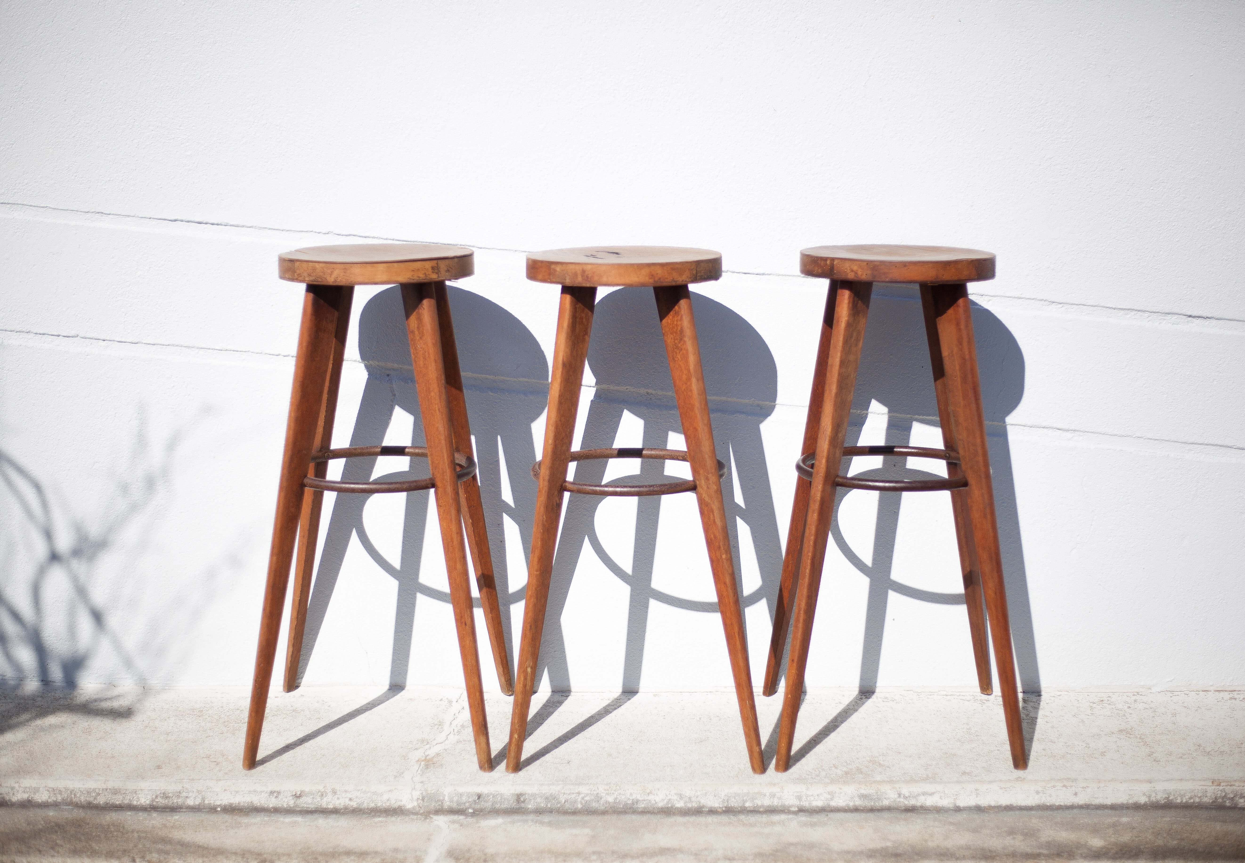 Lot 3 bar stools, high chair, wooden and metal stool, industrial, vintage, bar