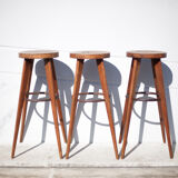 Lot 3 bar stools, high chair, wooden and metal stool, industrial, vintage, bar