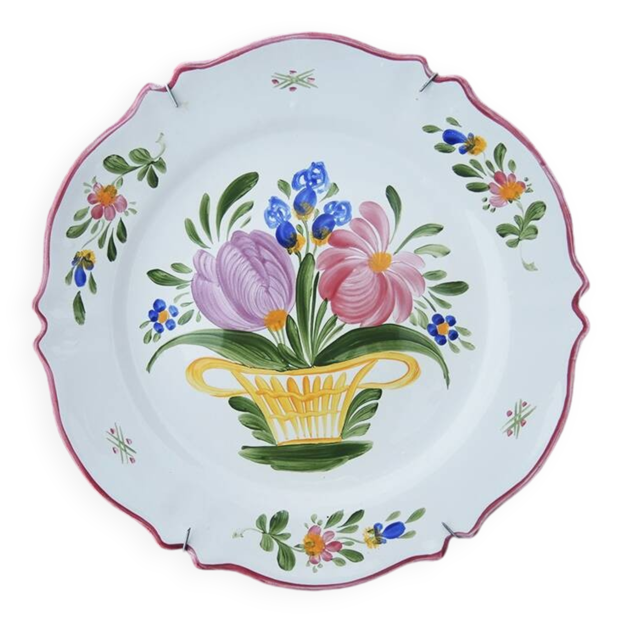Old Roullet Renoleau Ceramic Flat Plate - Basket of Flowers