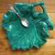 Vintage green vine leaf earthenware ceramic dish