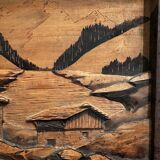 Tableau Alpin vintage années 50 - Sculpté et Pyrogravé - Ambiance Chal