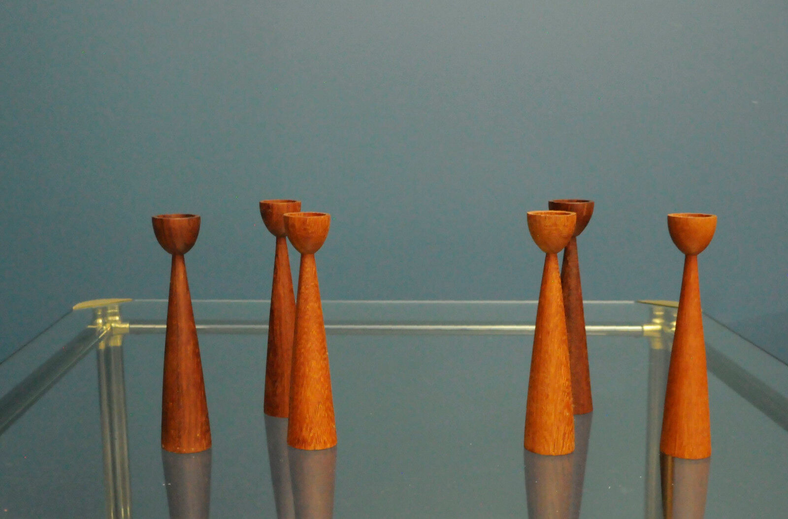 Set of 6 modern Danish teak candlesticks