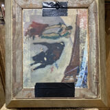 Tableau ancien, portrait bébé endormi, art nouveau