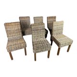Chairs in wood and woven rattan