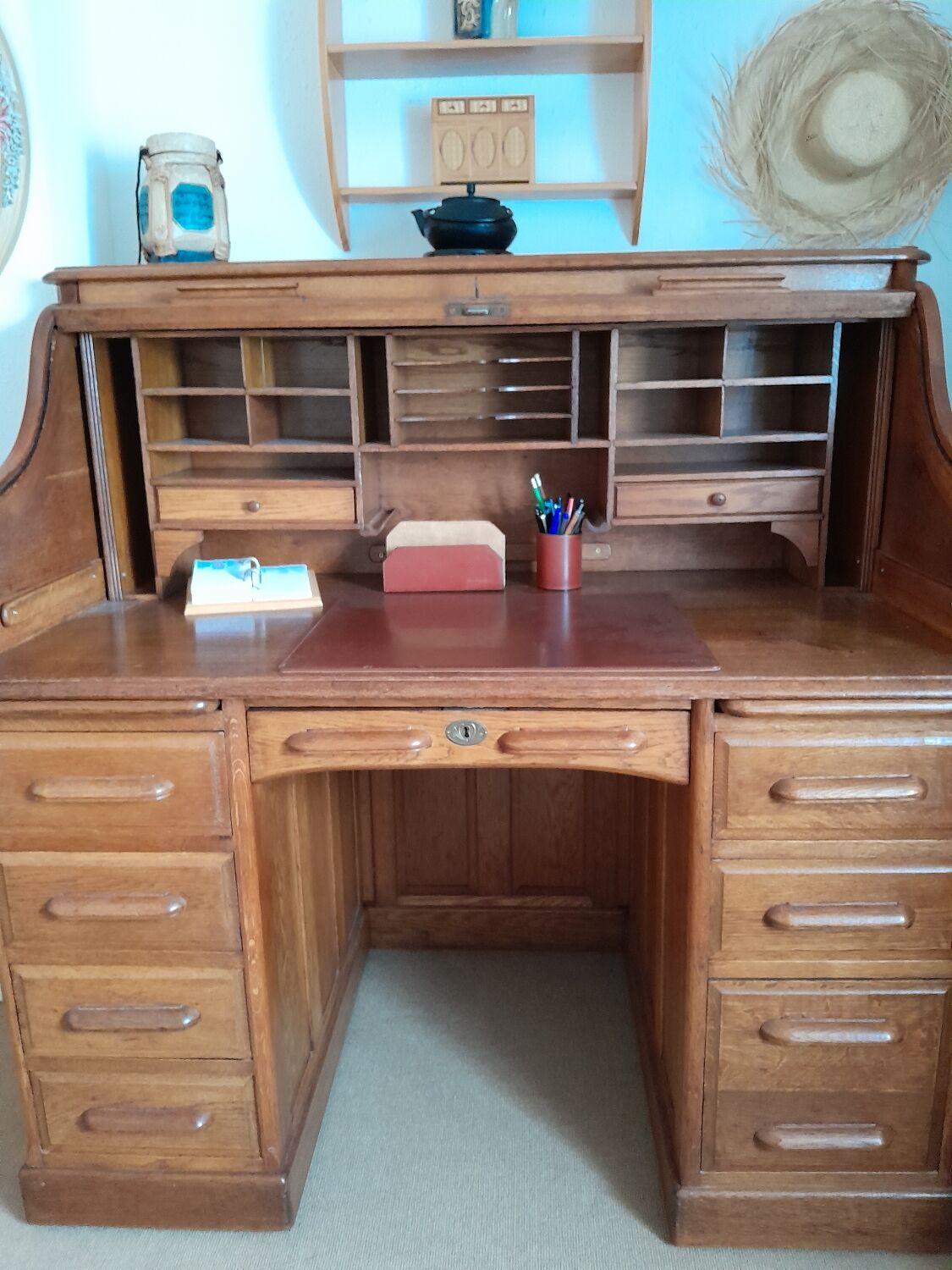 American solid oak desk with antique patina