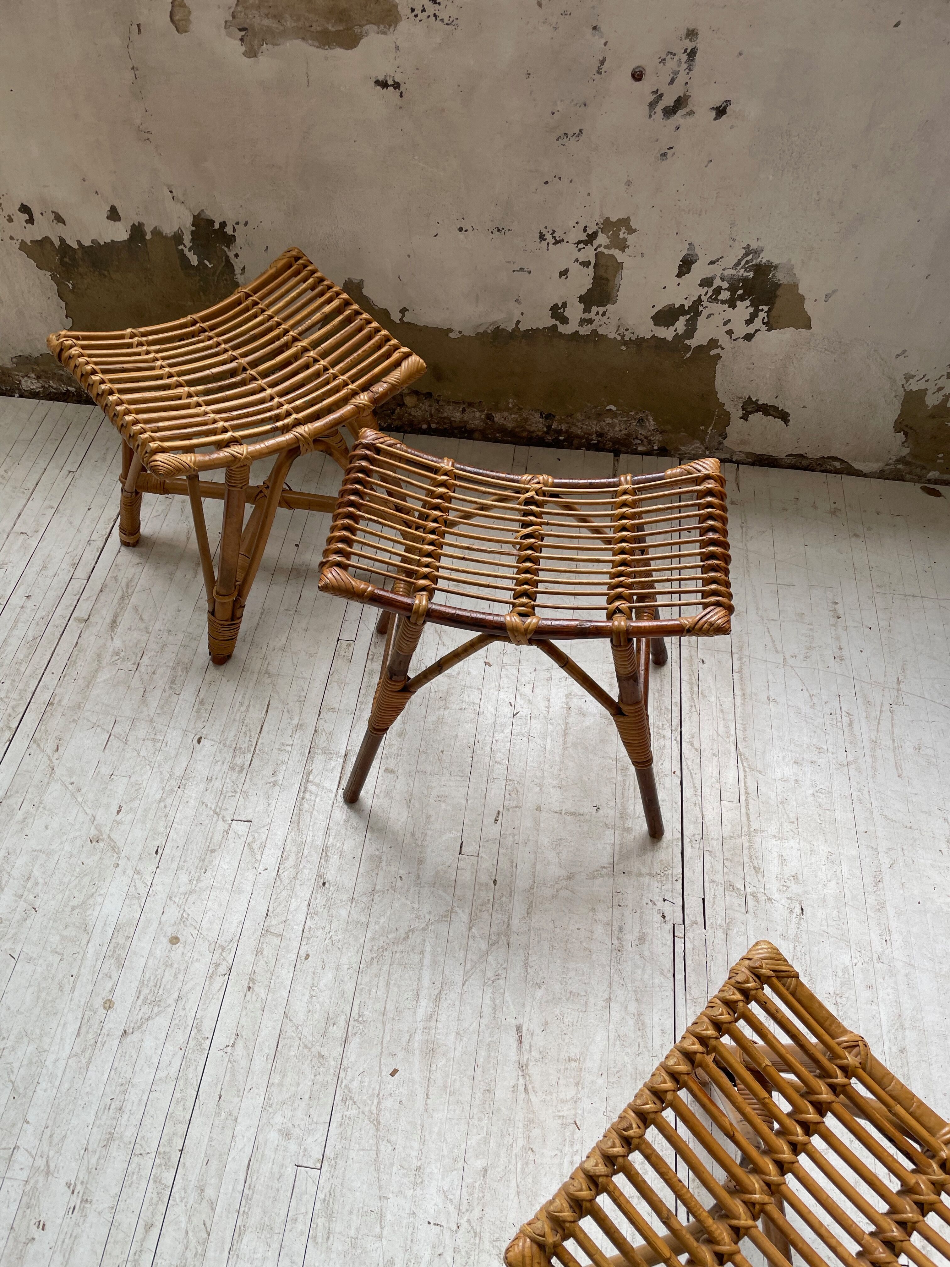 Set 3 rattan stools