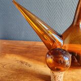 Vintage Amber Glass Wine Carafe - Artisan Decanter in Porron Style