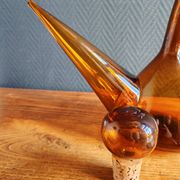 Vintage Amber Glass Wine Carafe - Artisan Decanter in Porron Style