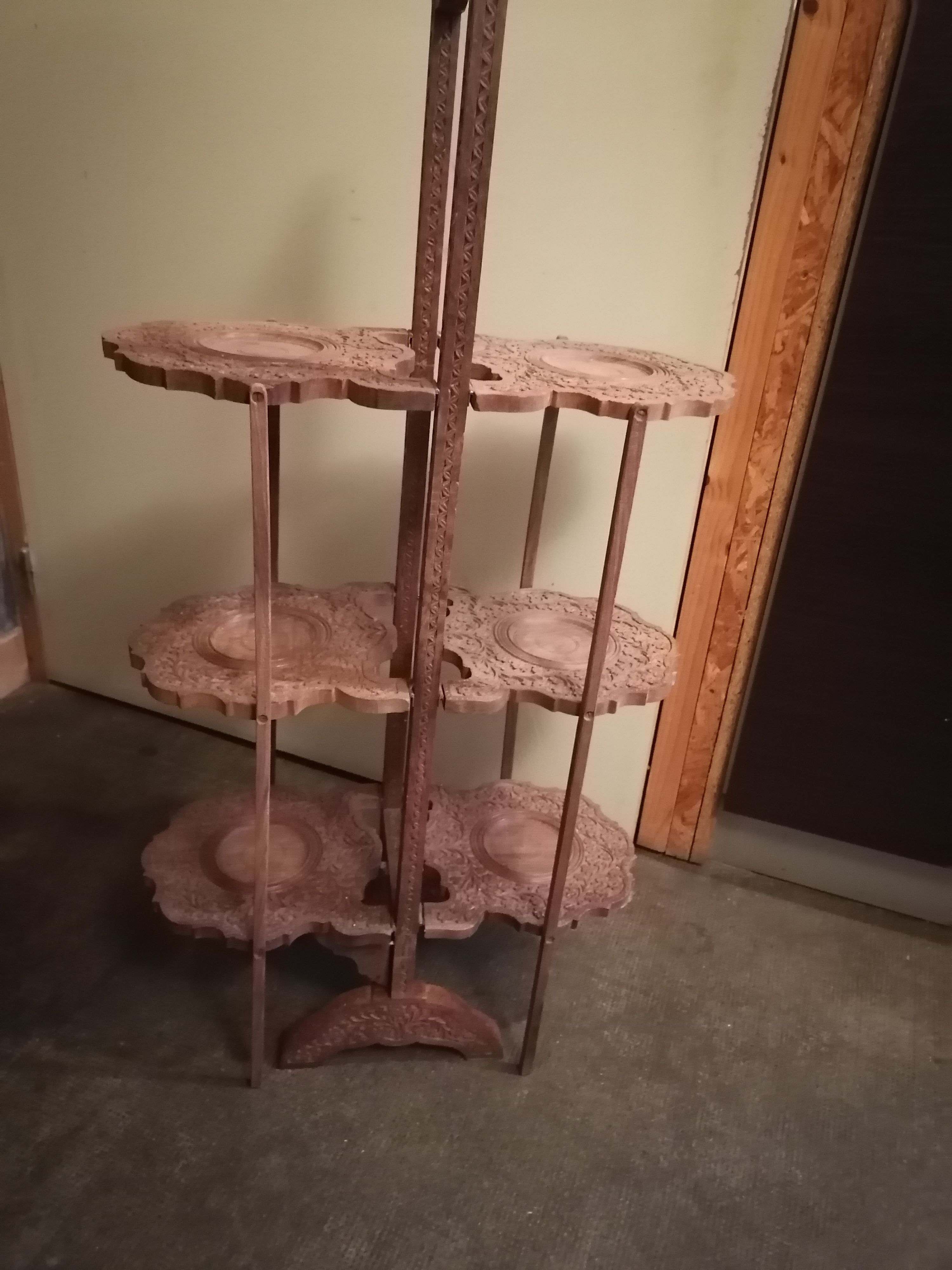 Shelf folding tray carved wood shelf 3 levels 6 shelves India