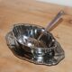Antique silver-plated sauce boat with sauce spoon – Attached tray in Louis XV style