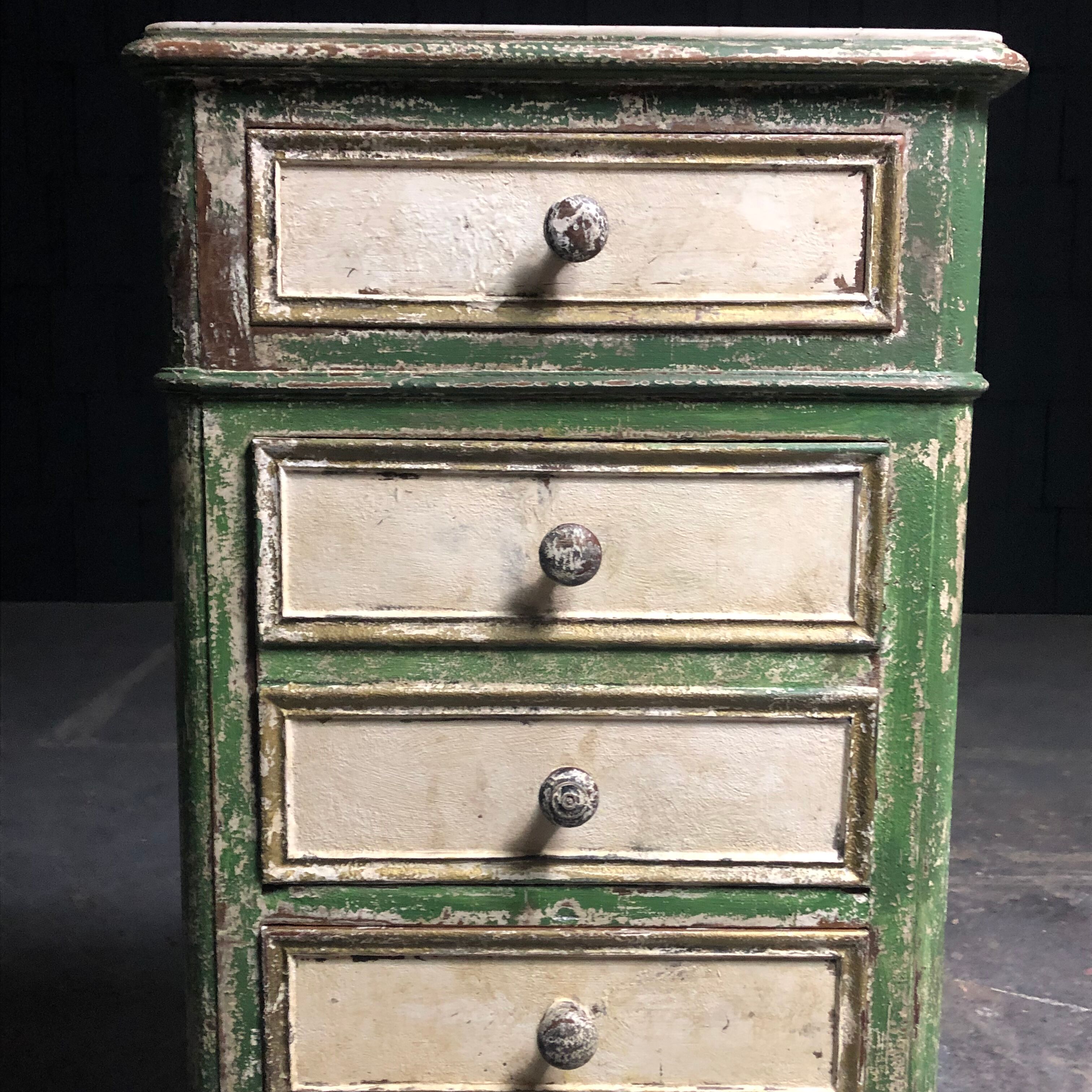 Old wooden dresser, aged green patina