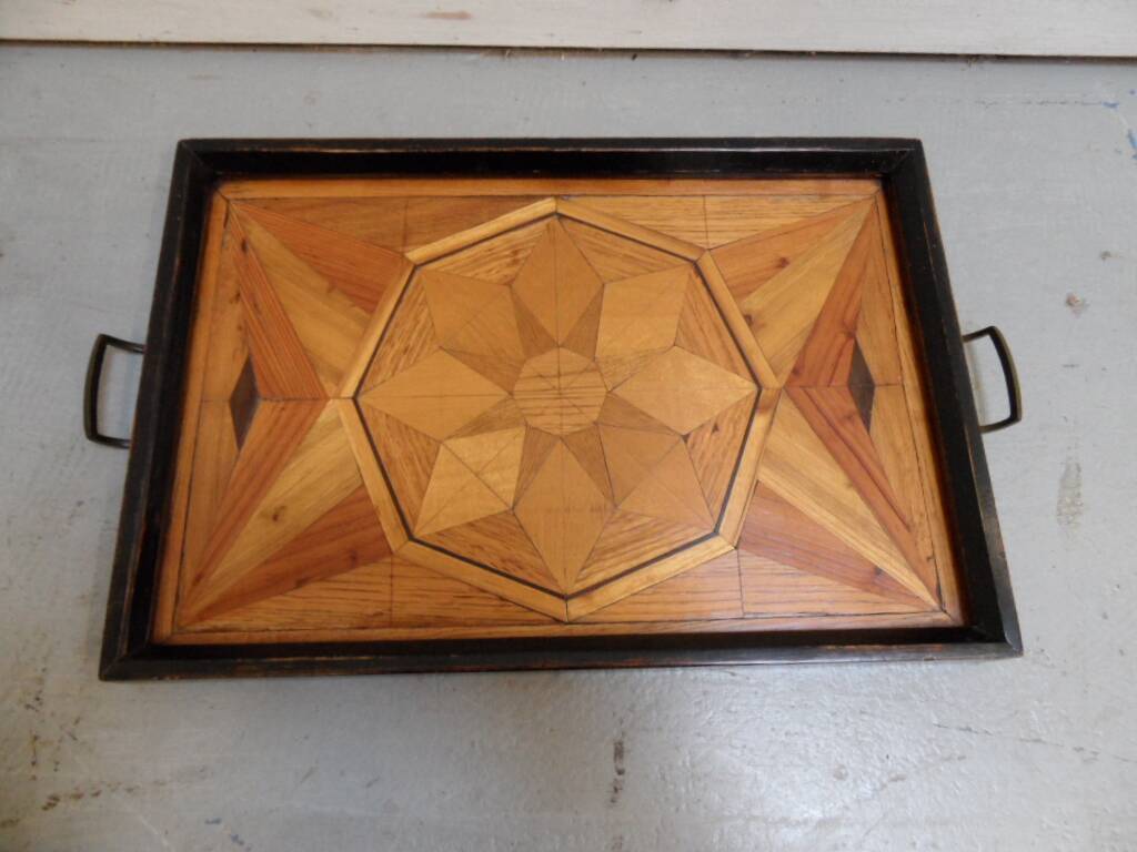 Antique wooden tray with inlay