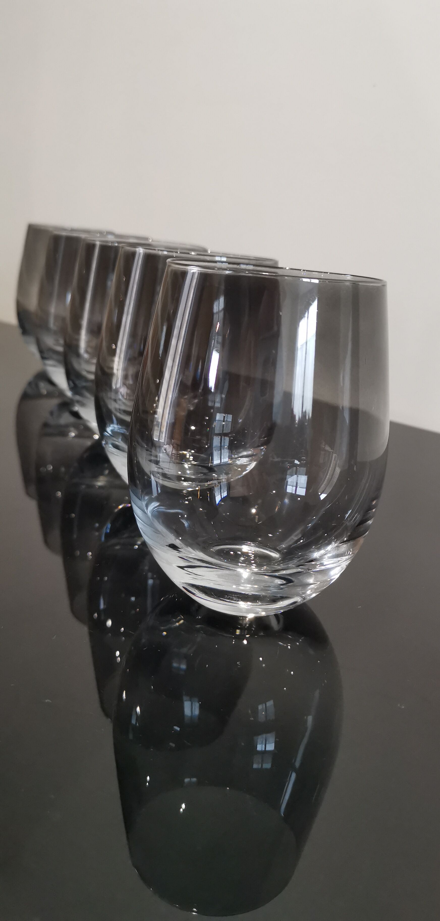 5 vintage smoky grey/black glass ball water cups