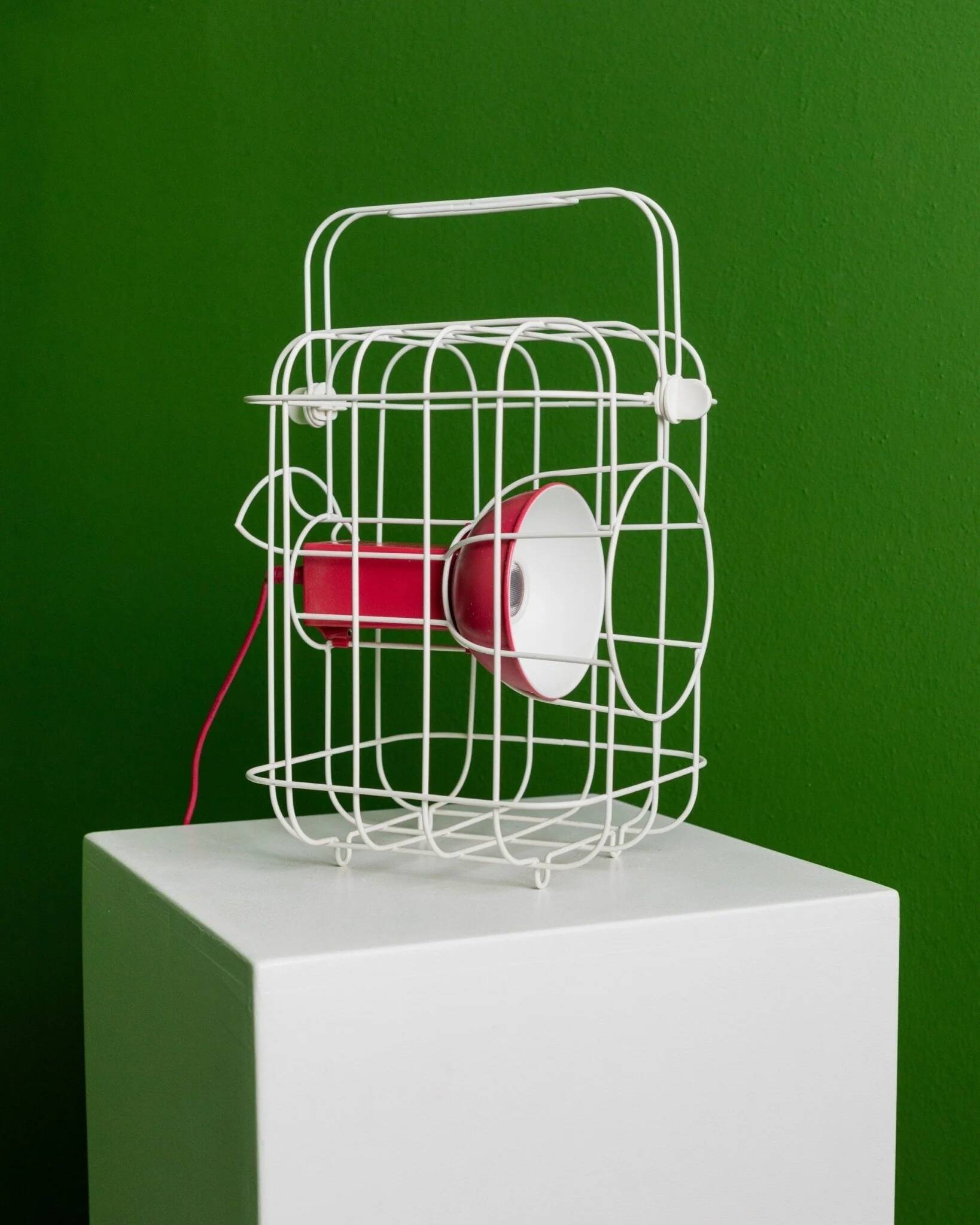 Two-tone White and Red Lamp in Powder-Coated Metal, Ikea PS2017 by Metali Crasset, Cordless for Indoor/Outdoor