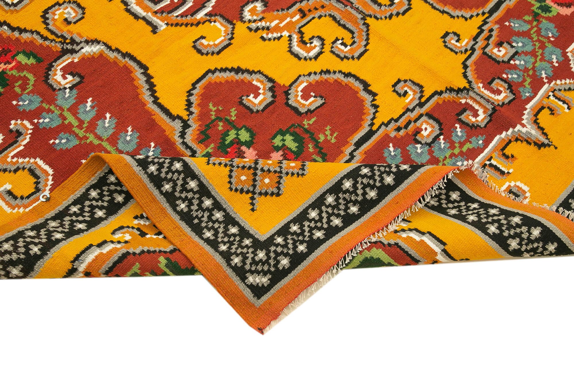 Handwoven Vintage Bessarabian Yellow Kilim 182 cm x 246 cm - 23410