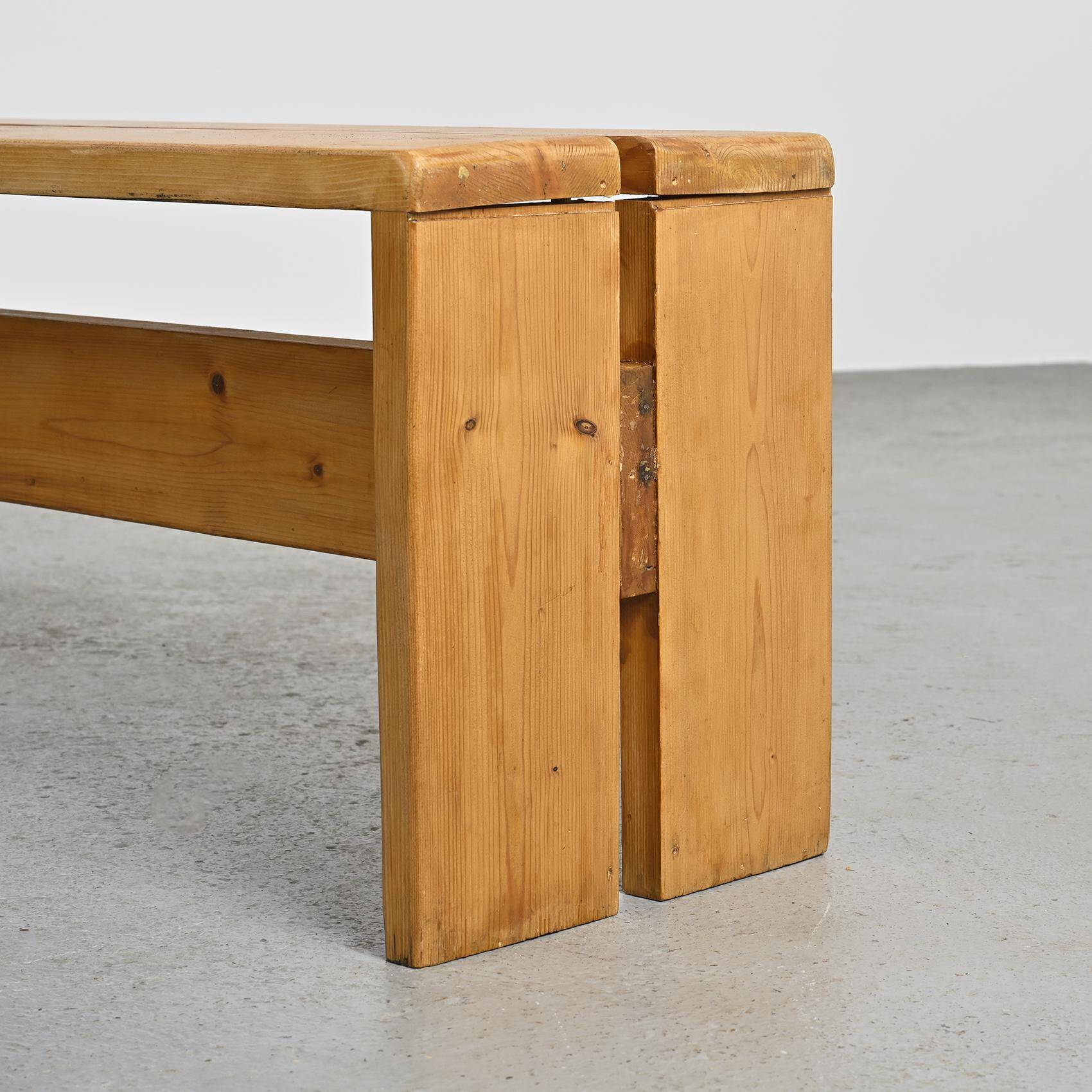 Large solid pine bench, Les Arcs, circa 1973