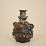 Vase amphore en céramique bleue, brune, verte et blanche, années 1970