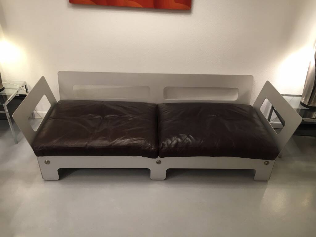 Canapé 3 places cuir et aluminium anodisé Sigurd Ressel 1968