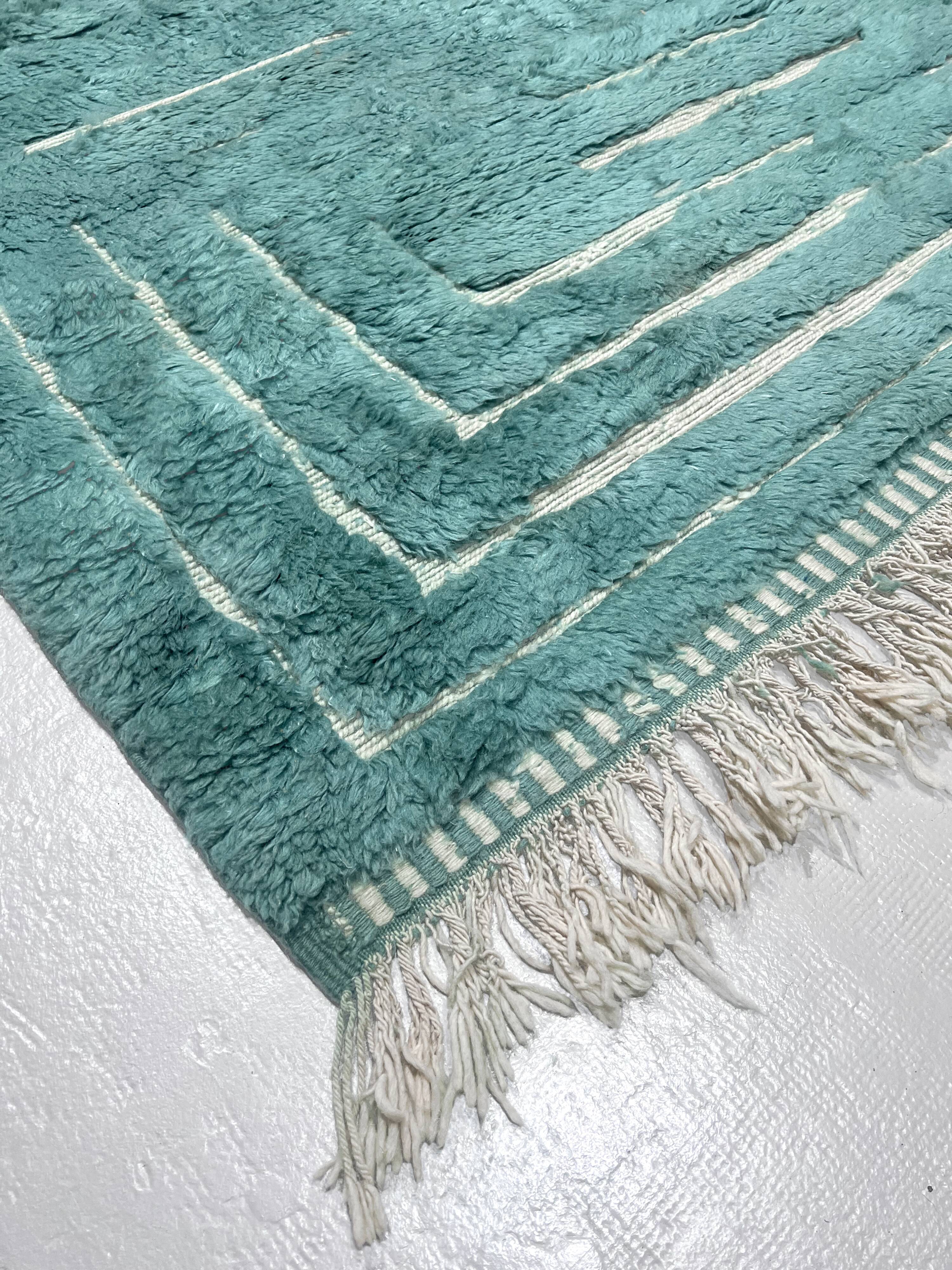 Moroccan Berber rug Beni Ouarain emerald blue 3x2.12m