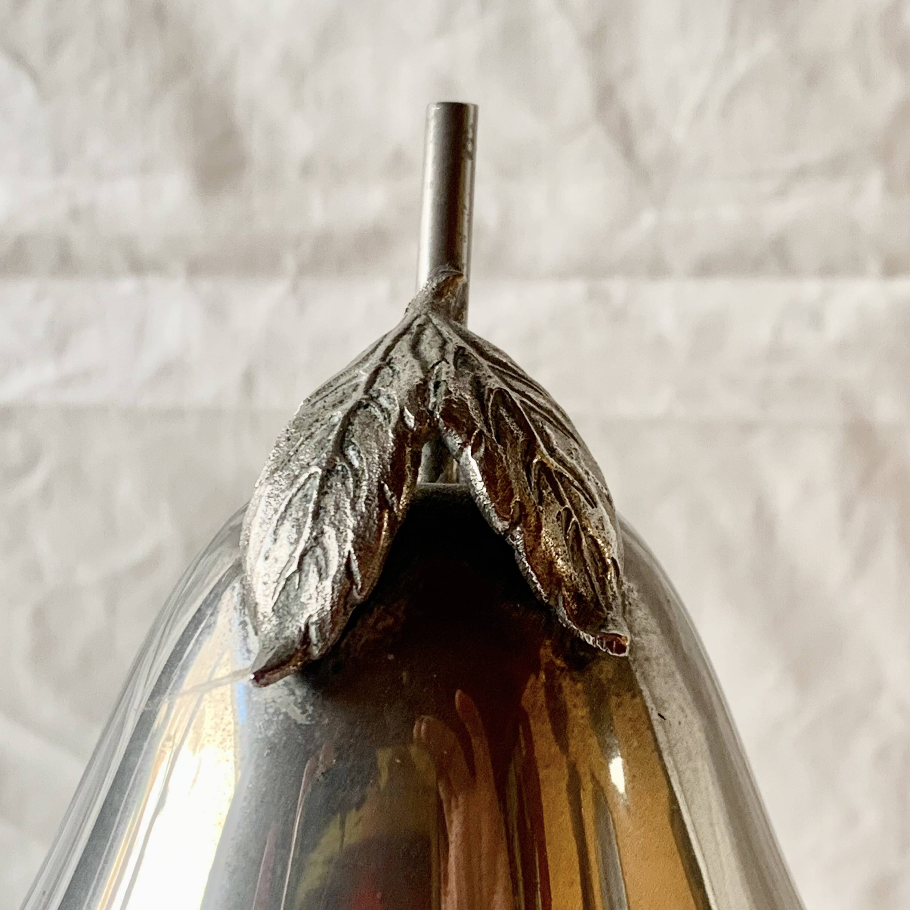 Chromed metal pear - 1 carafe and 6 amber crystal glasses - liquor cellar