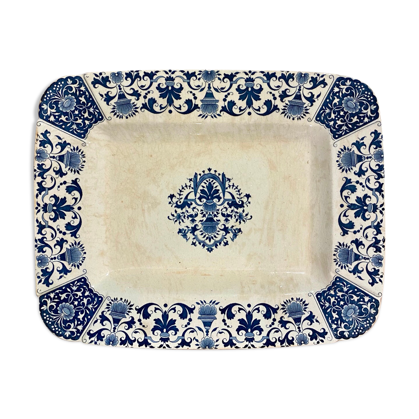 Rectangular dish, Manufacture de Gien, model Carré Bleu