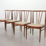 Chaises de salle à manger scandinaves à dossier fuseau en palissandre et revêtement blanc cassé