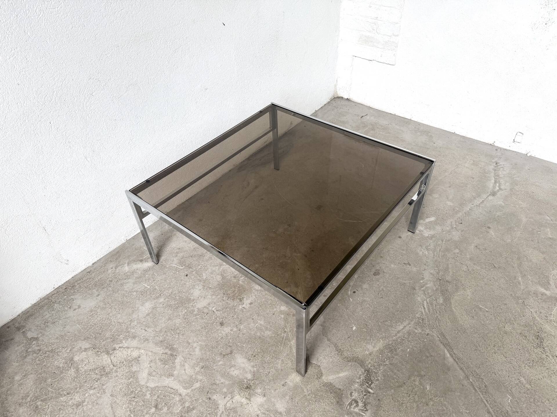 Modernist chrome and smoked glass coffee table, circa 1970
