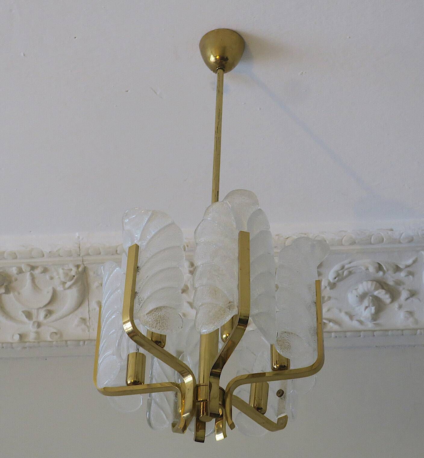 Carl Fagerlund brass and glass acanthus leaf chandelier, Sweden 1960s