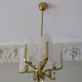 Lustre en laiton et feuille d'acanthe en verre de Carl Fagerlund, Suède, années 1960