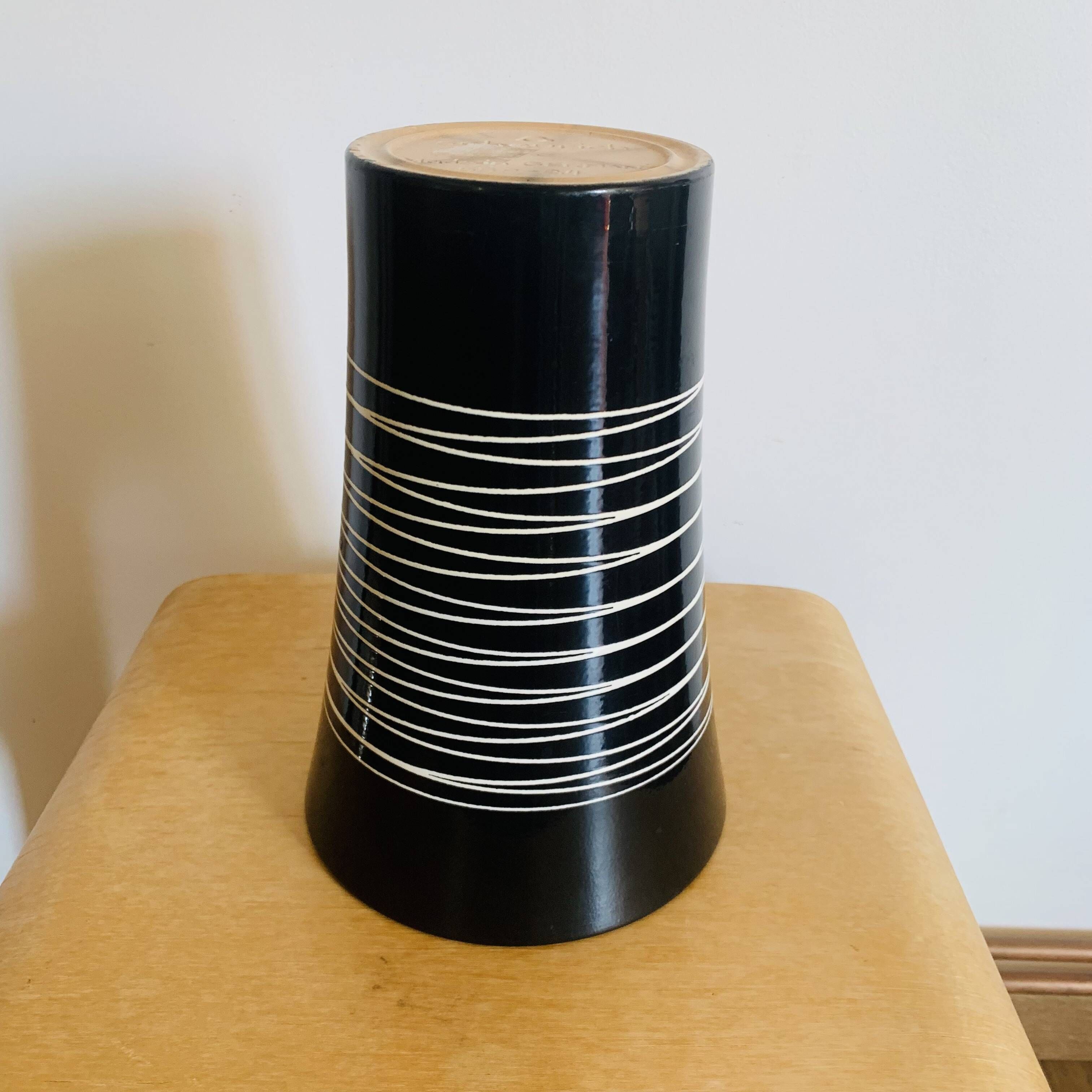 Vintage black Scheurich vase with graphic design – West Germany – 70s/80s