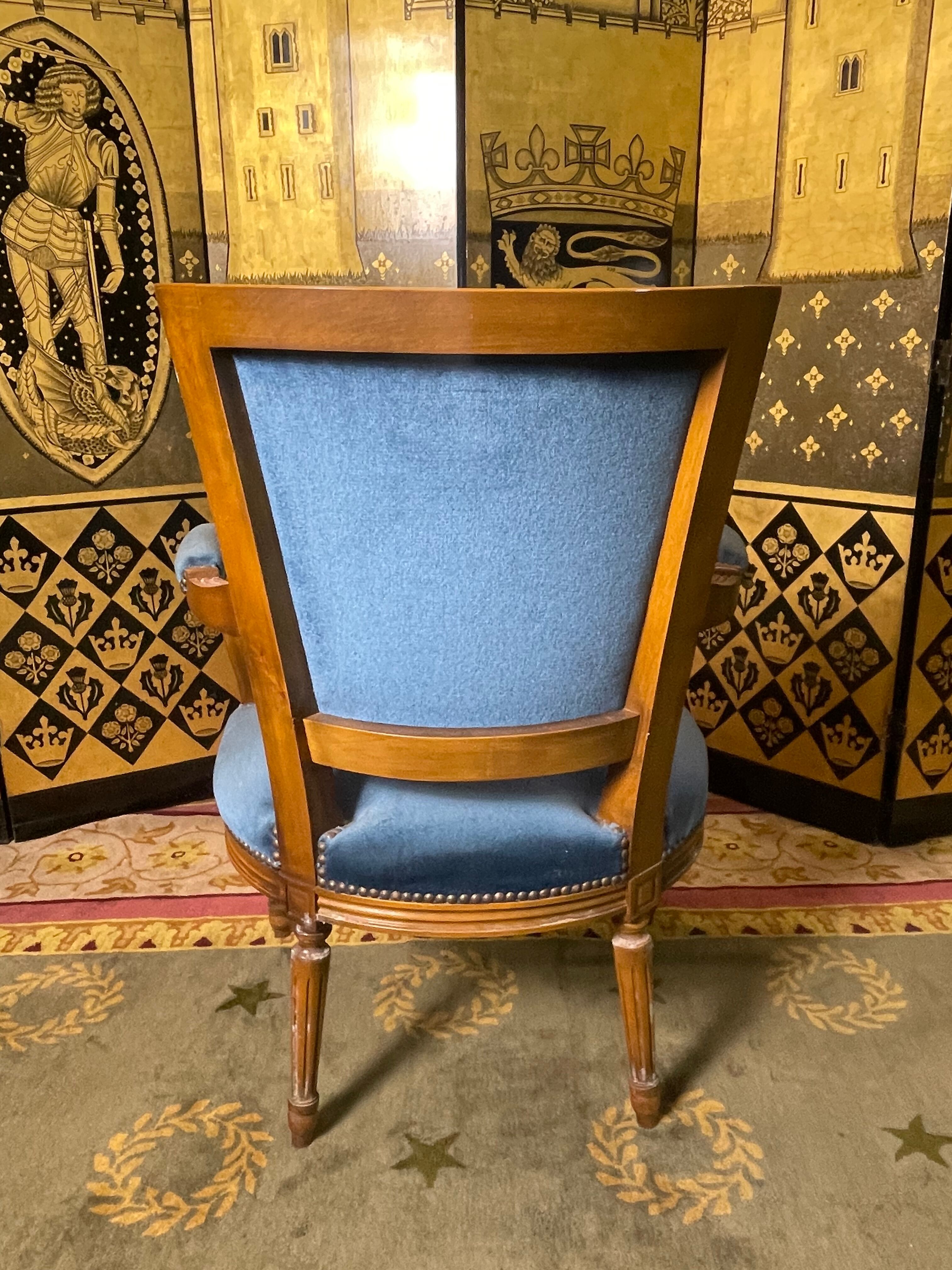 Louis XVI style convertible armchair blue velvet