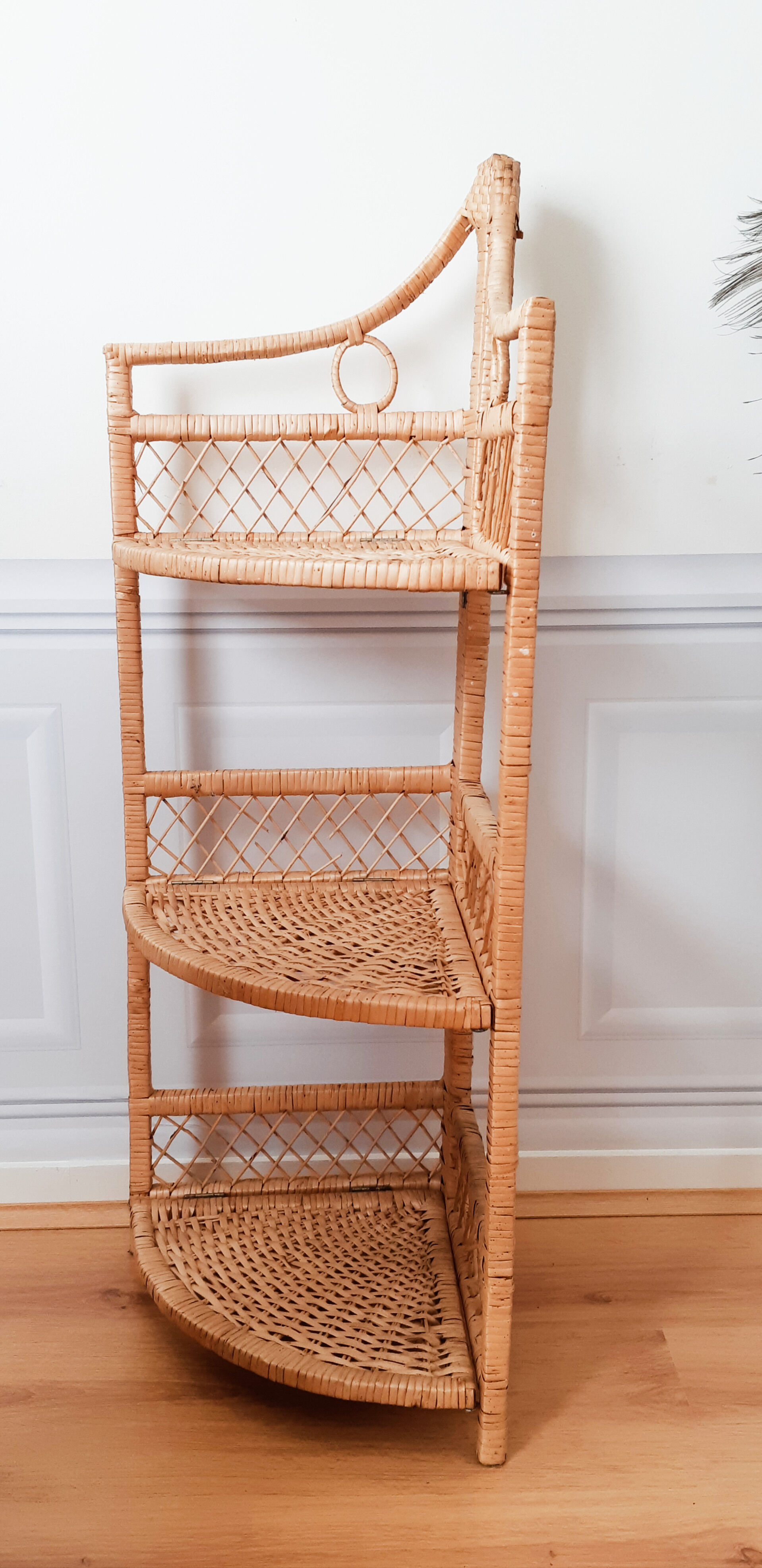 Rattan corner shelf