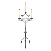 Grand chandelier d'église en fer forgé à cinq cierges