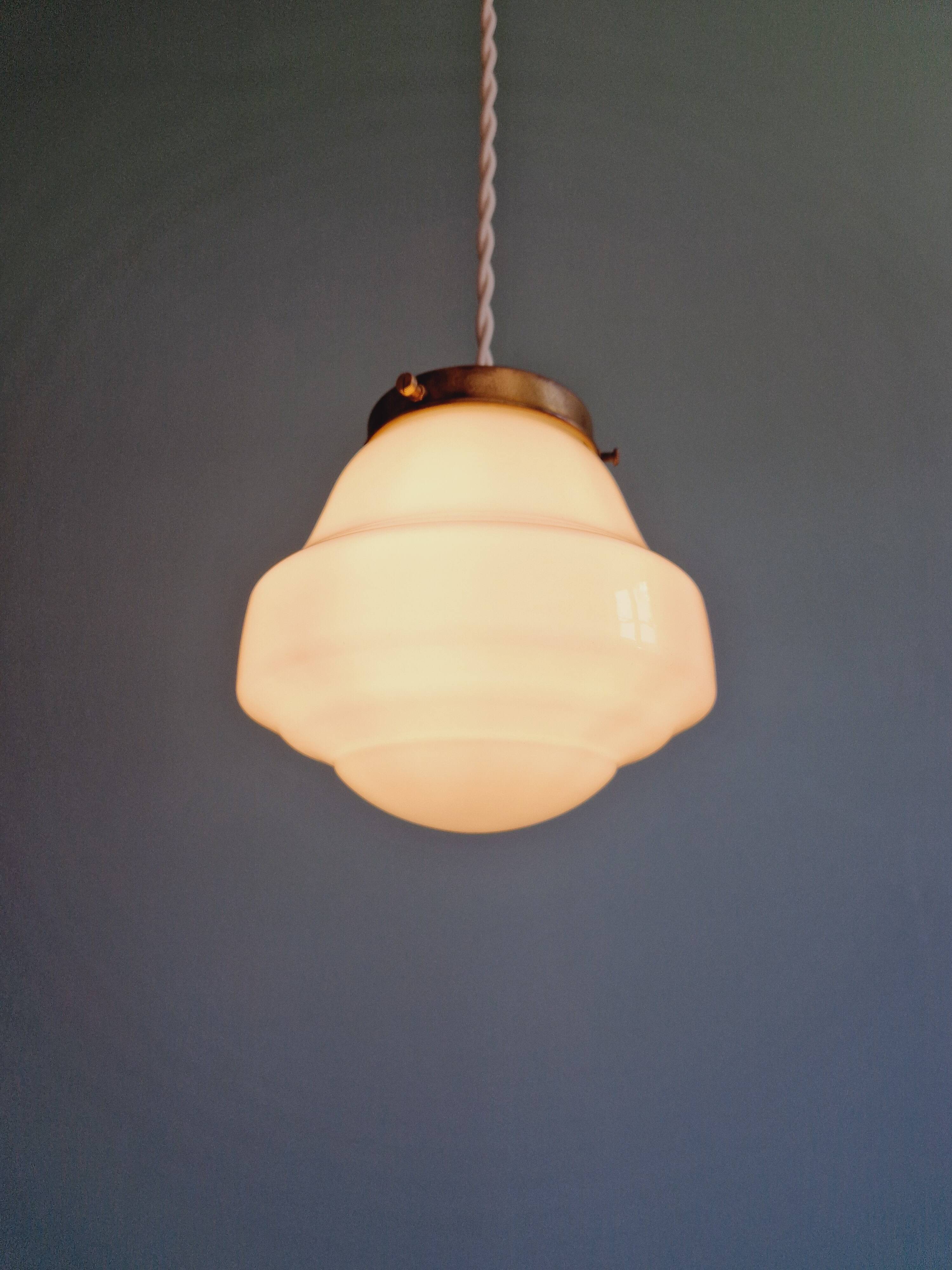 Art Deco pendant light in white opaline glass, 1920s-30s