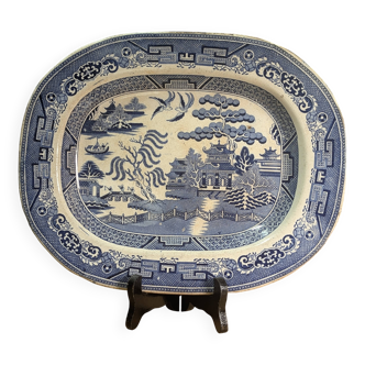 Plat plateau viande ovale céramique décor asiatique temple tradition 19e