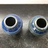 Paire de vases ancien grès émaillé bleu vintage