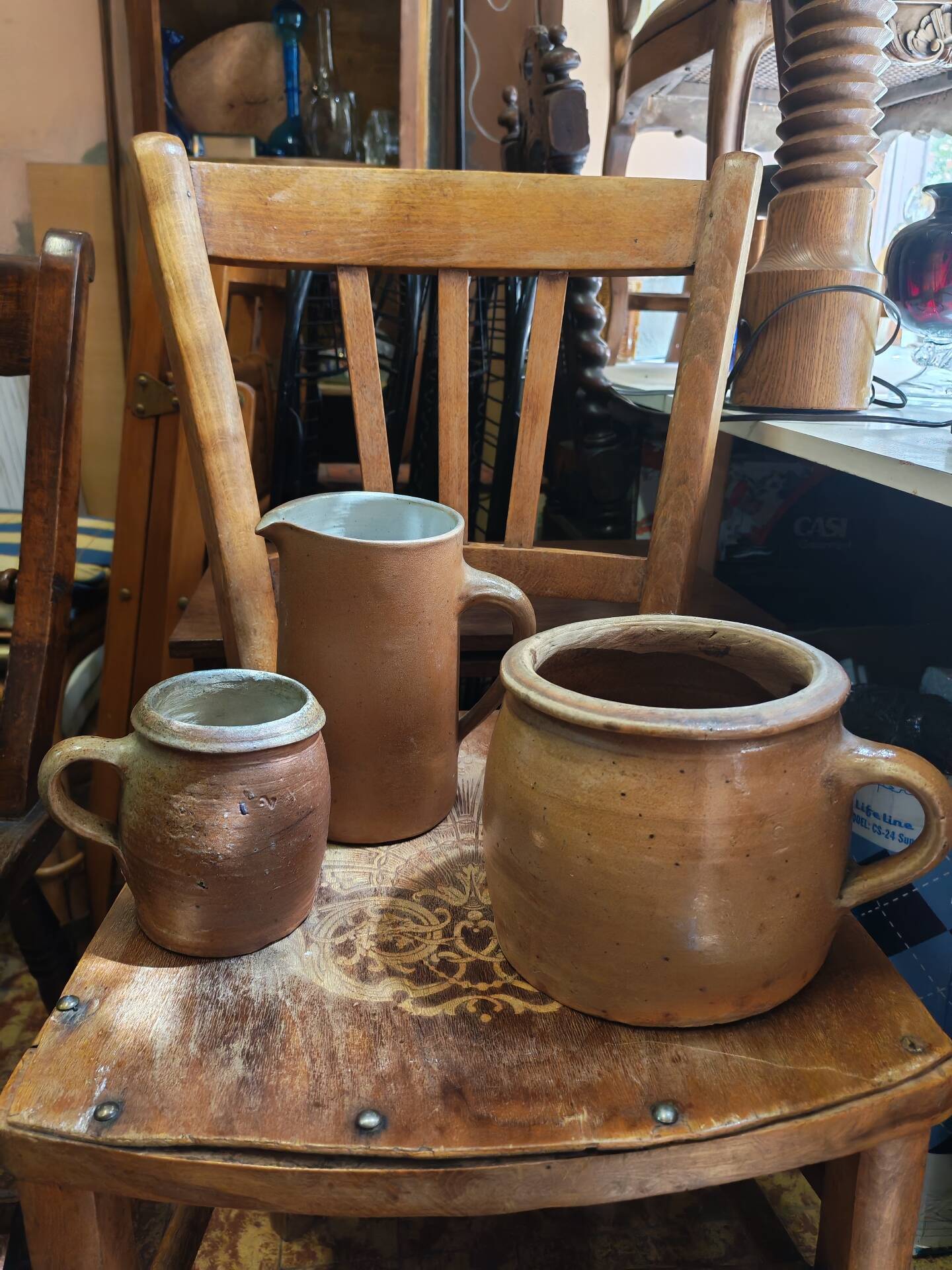 Set of 3 pieces of antique rustic French stoneware ceramic.