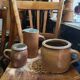 Set of 3 pieces of antique rustic French stoneware ceramic.