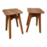 Pair of brutalist solid oak stools