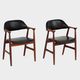 Set of two cowhorn desk arm chairs in black leatherette with teak frame, 1960s