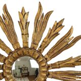 Old Wooden Sun Mirror Sunburst Mirror Gold Fifties 70cm