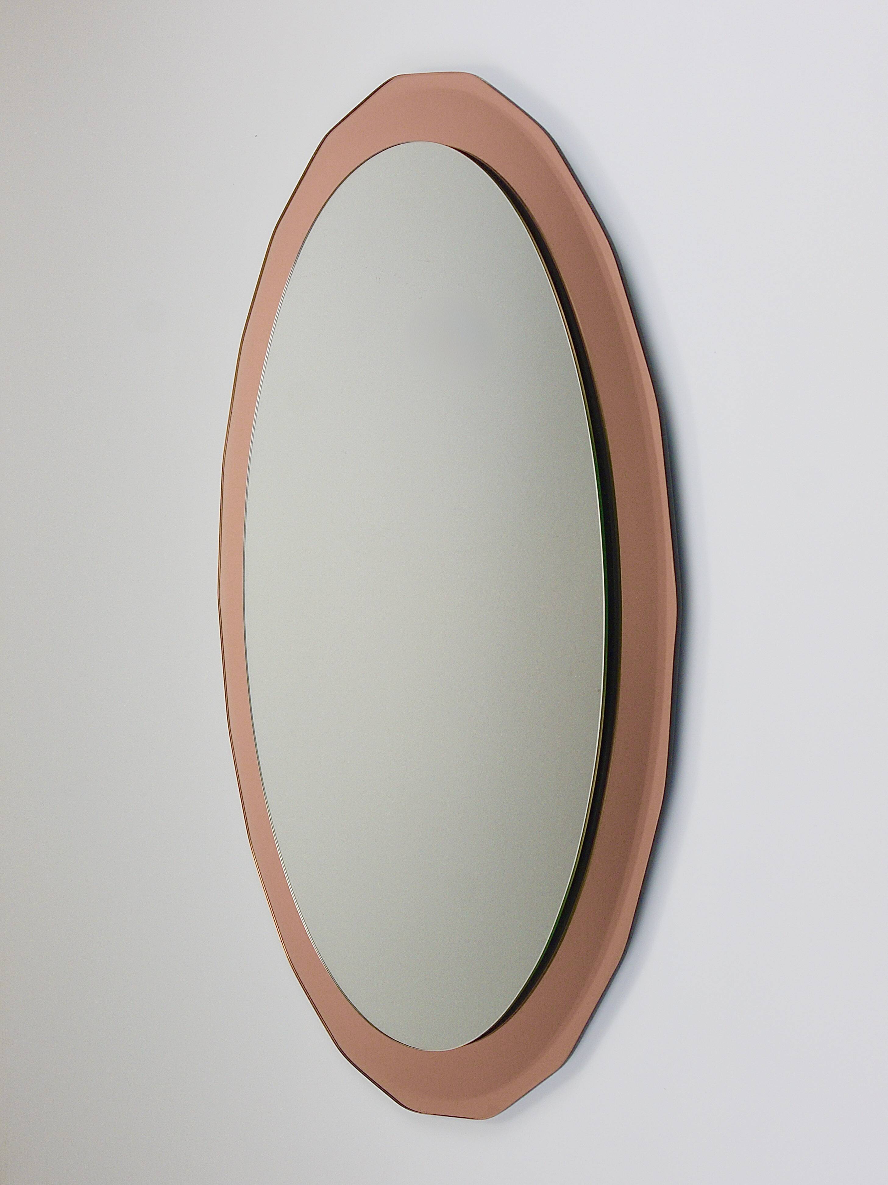 Cristal Arte Pink Oval Rosé Mid-Century Wall Mirror, Italy, 1960s