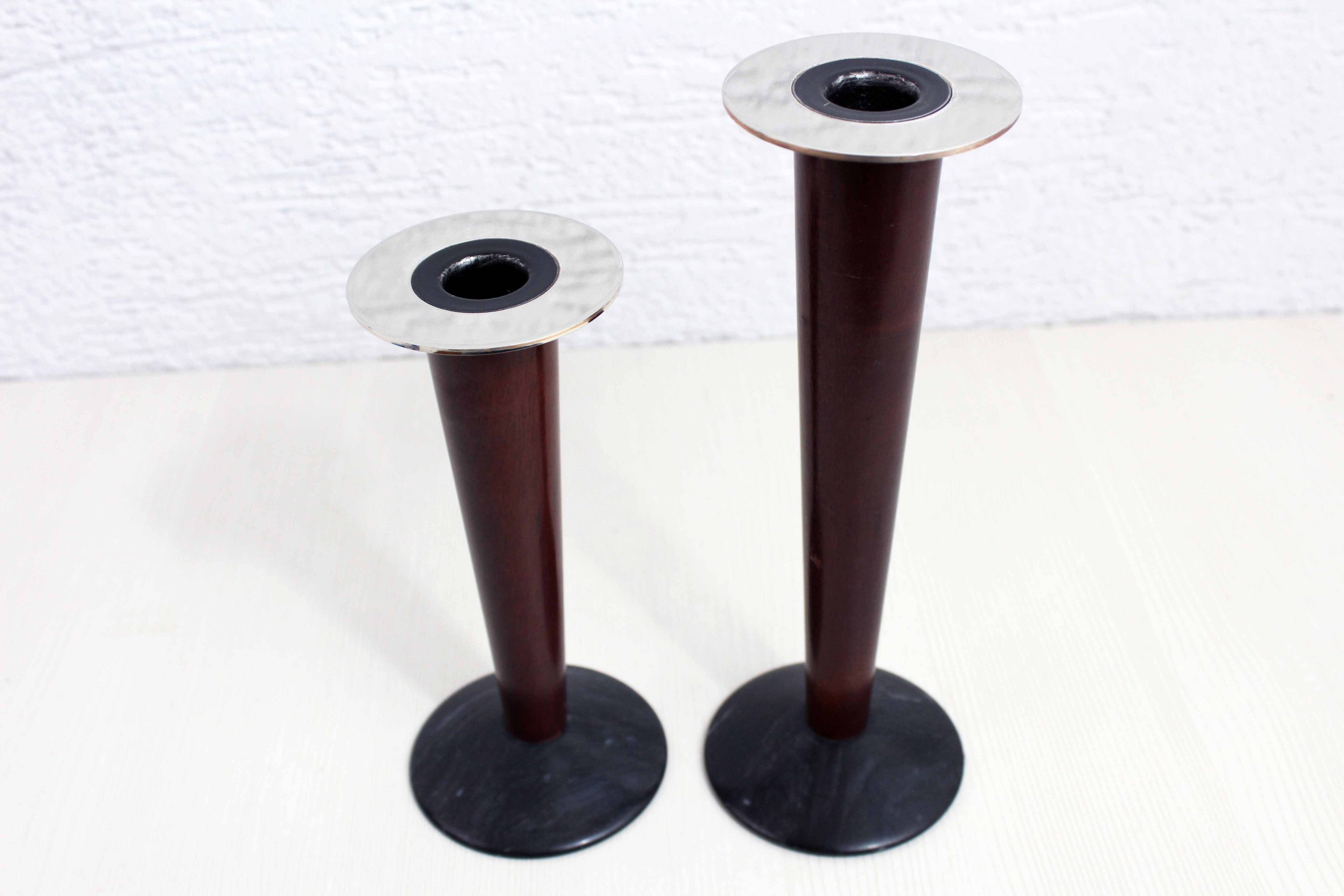 Pair of wood and stone candlesticks