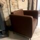 Vintage "club" cube armchair in faux leather with brutalist lines (1980s)