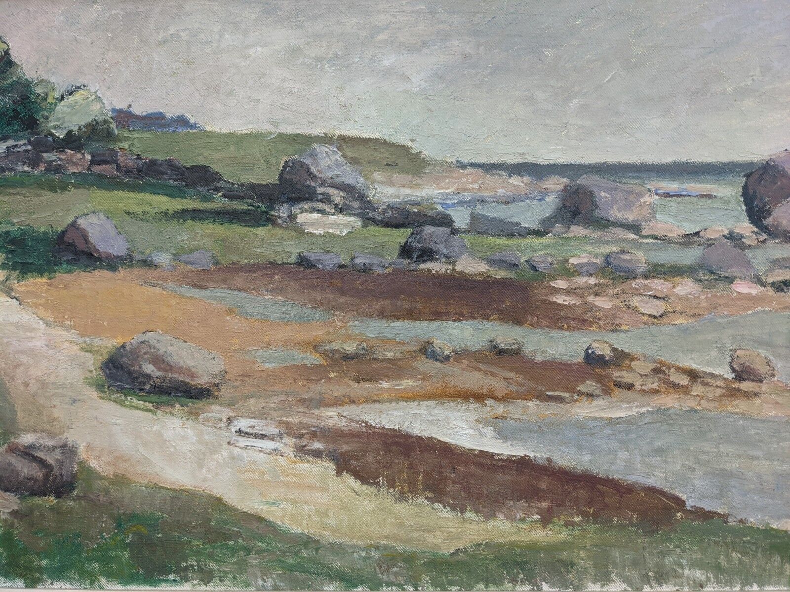 1962 Mid-Century Modern "Rockpools" Swedish Landscape Oil Painting, Framed