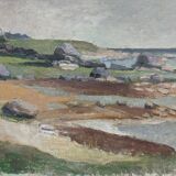 1962 Mid-Century Modern "Rockpools" Swedish Landscape Oil Painting, Framed