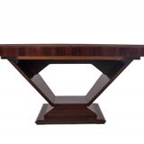 Original walnut extendable table, designed by Louis Majorelle, with 6 Art Deco chairs.