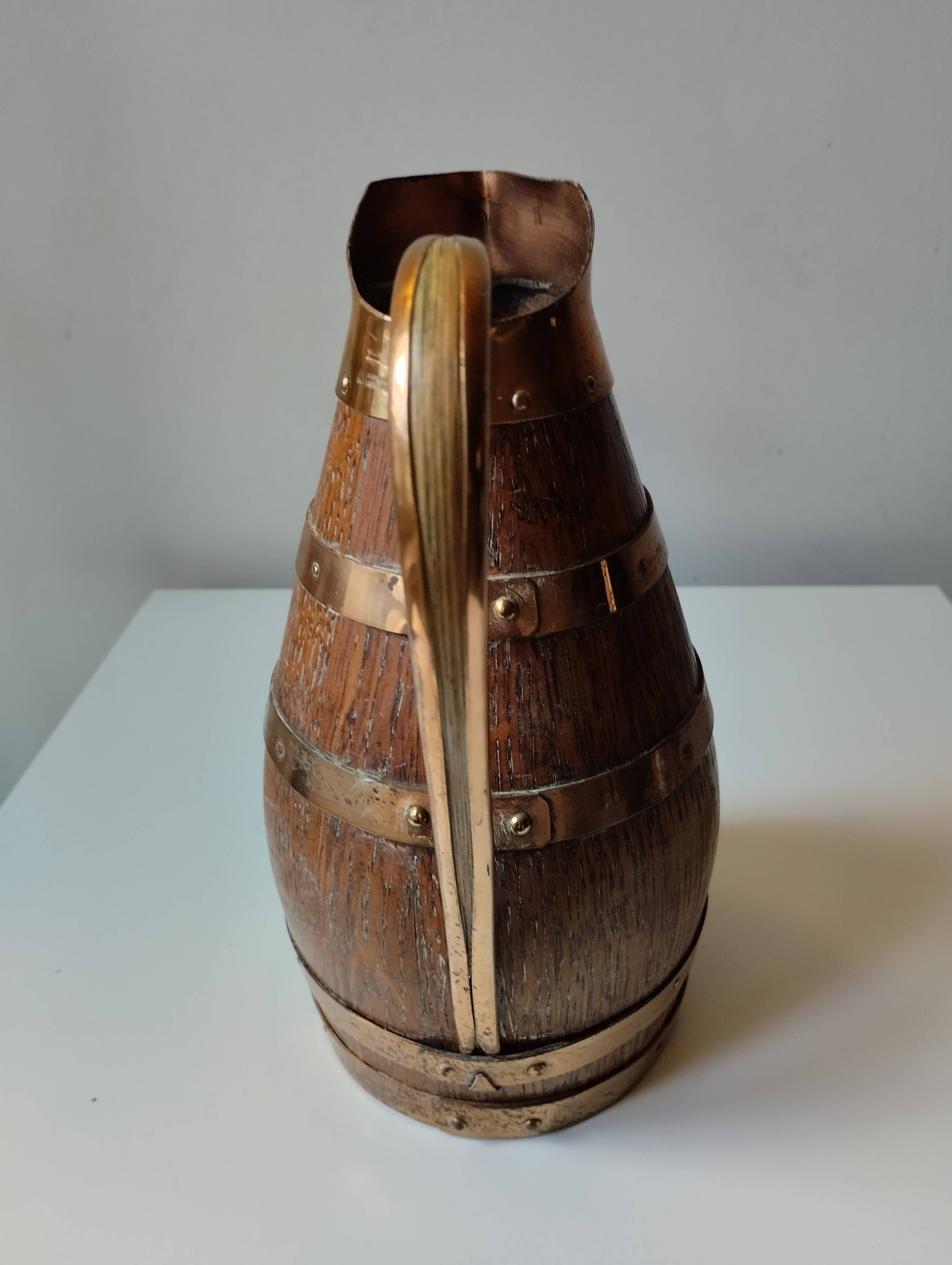 Copper oak cider pitcher signed Gerard Laffitte Meilleur Ouvrier de France 1933