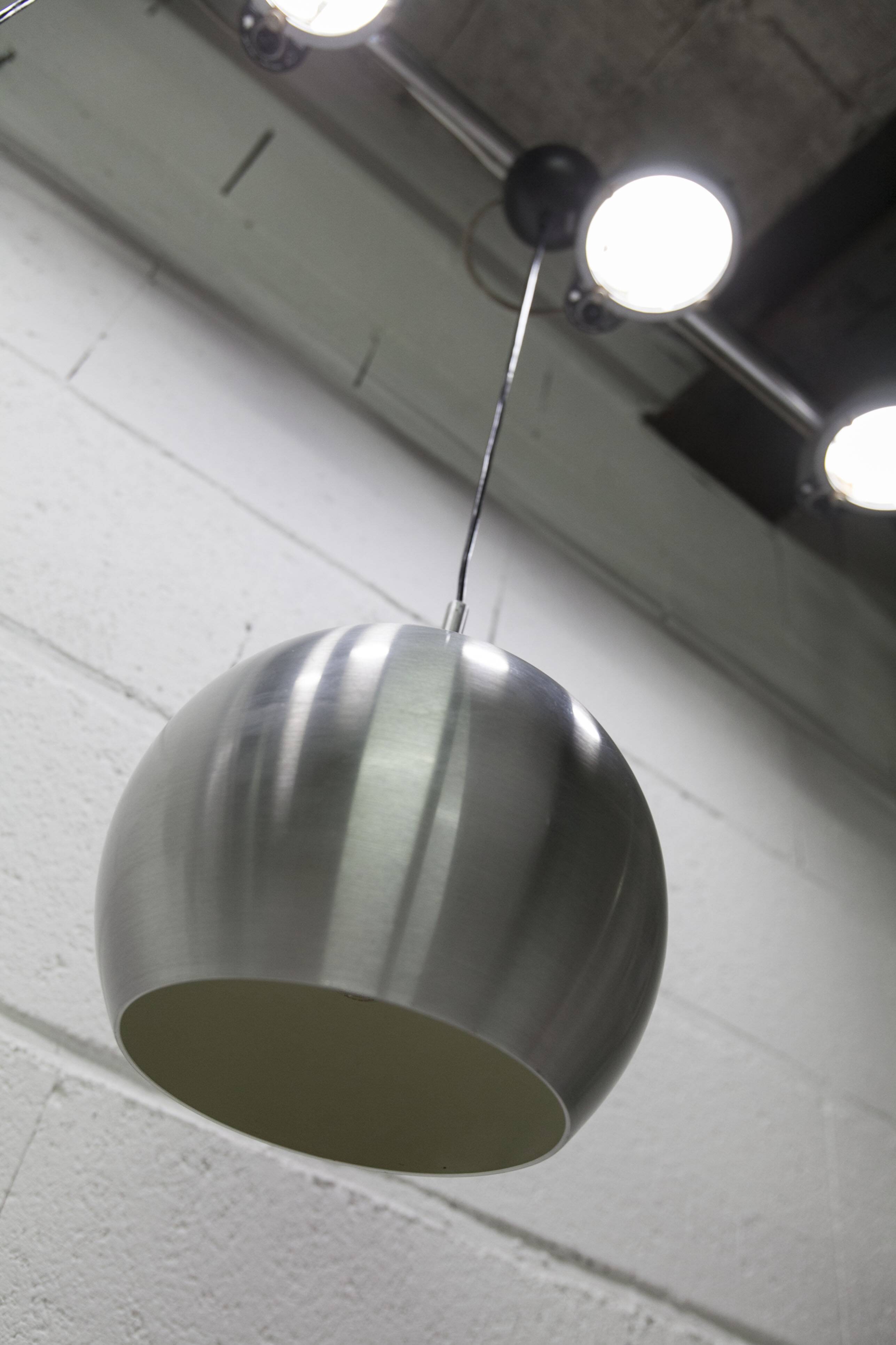 Pair of functional 70's aluminum ball pendants