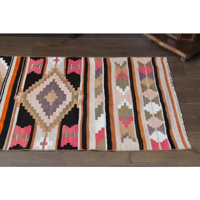 Vintage Turkish Oushak Handmade Wool Cotton Pink Runner Rug 69x333